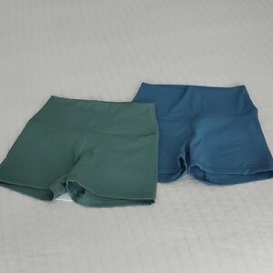 2 Pair CRZ YOGA Women's Bike Shorts - Green and Blue